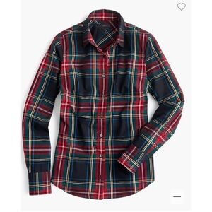 J. Crew Perfect shirt in Stewart plaid red green holiday Christmas